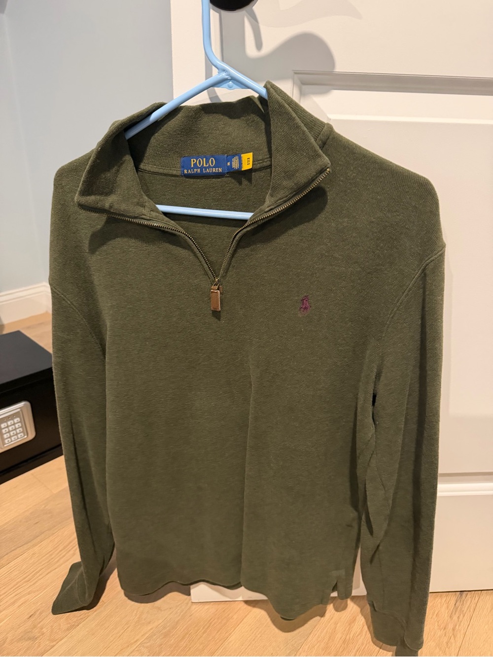 Ralph Lauren Olive Quarter-Zip Estate Rib Sweater Pullover Size Medium